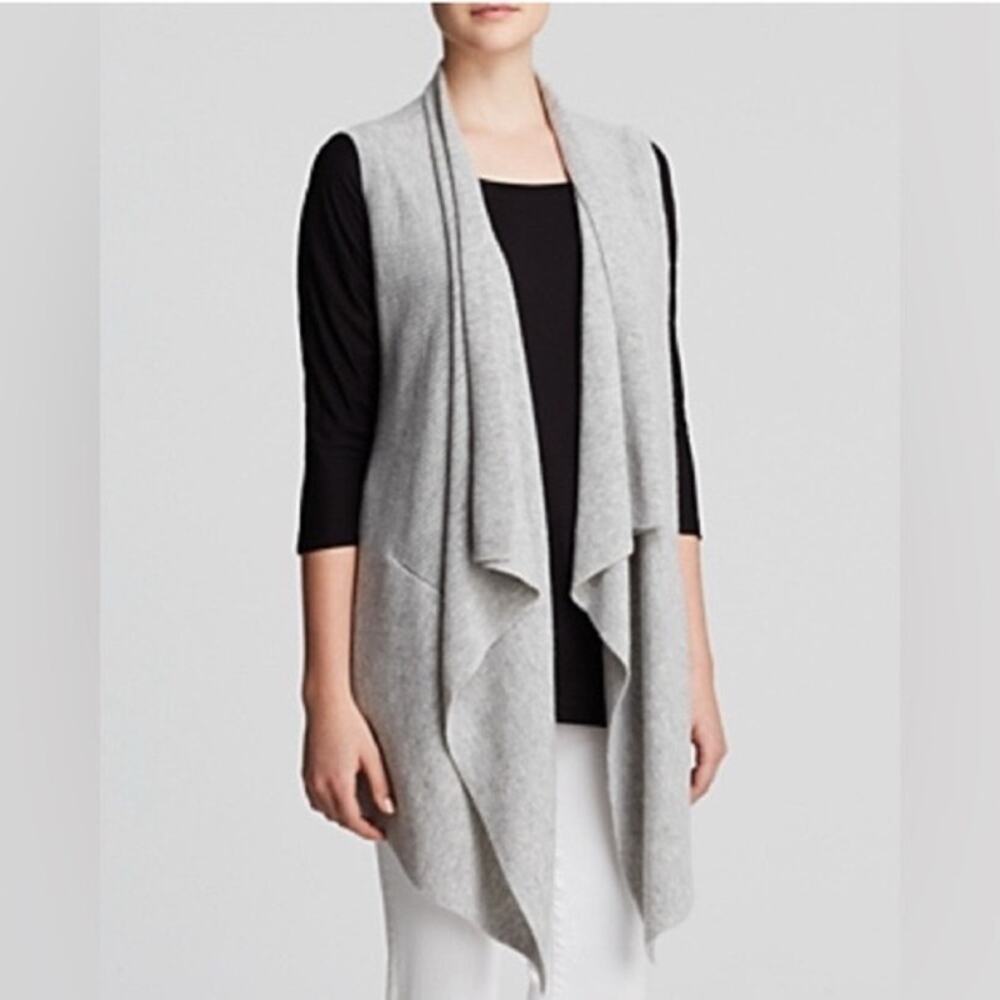Vince Women's Grey Waterfall Sleeveless Wool/Cashmere Cardigan Sweater Size L